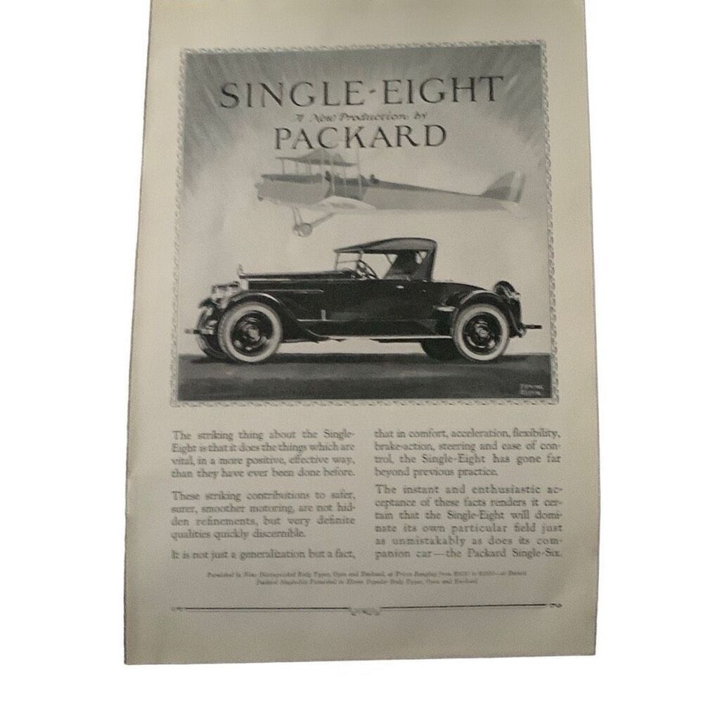 Vintage 1923 Packard New Production Single Eight Ad Advertisement